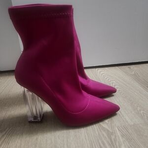 Fuscia Pink Pointed Toe Ankle Booties